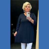 Plus‑Size Fleck Effect 3/4 Sleeve Swing Top