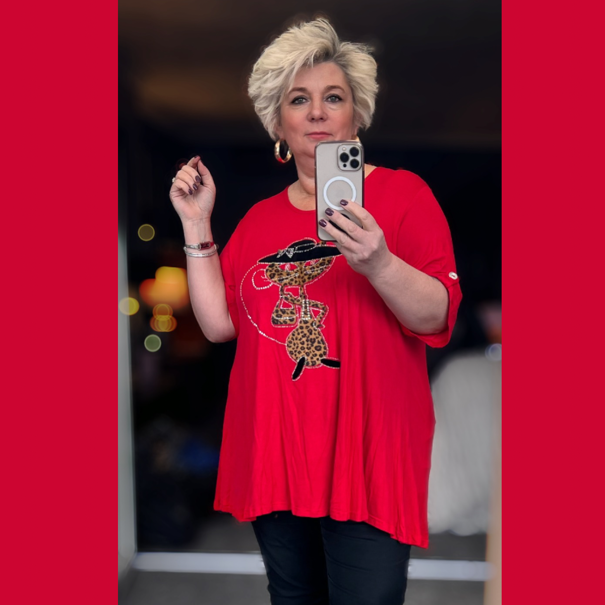 Cat in a Hat Button Sleeve Swing Top
