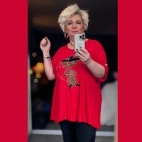Cat in a Hat Button Sleeve Swing Top