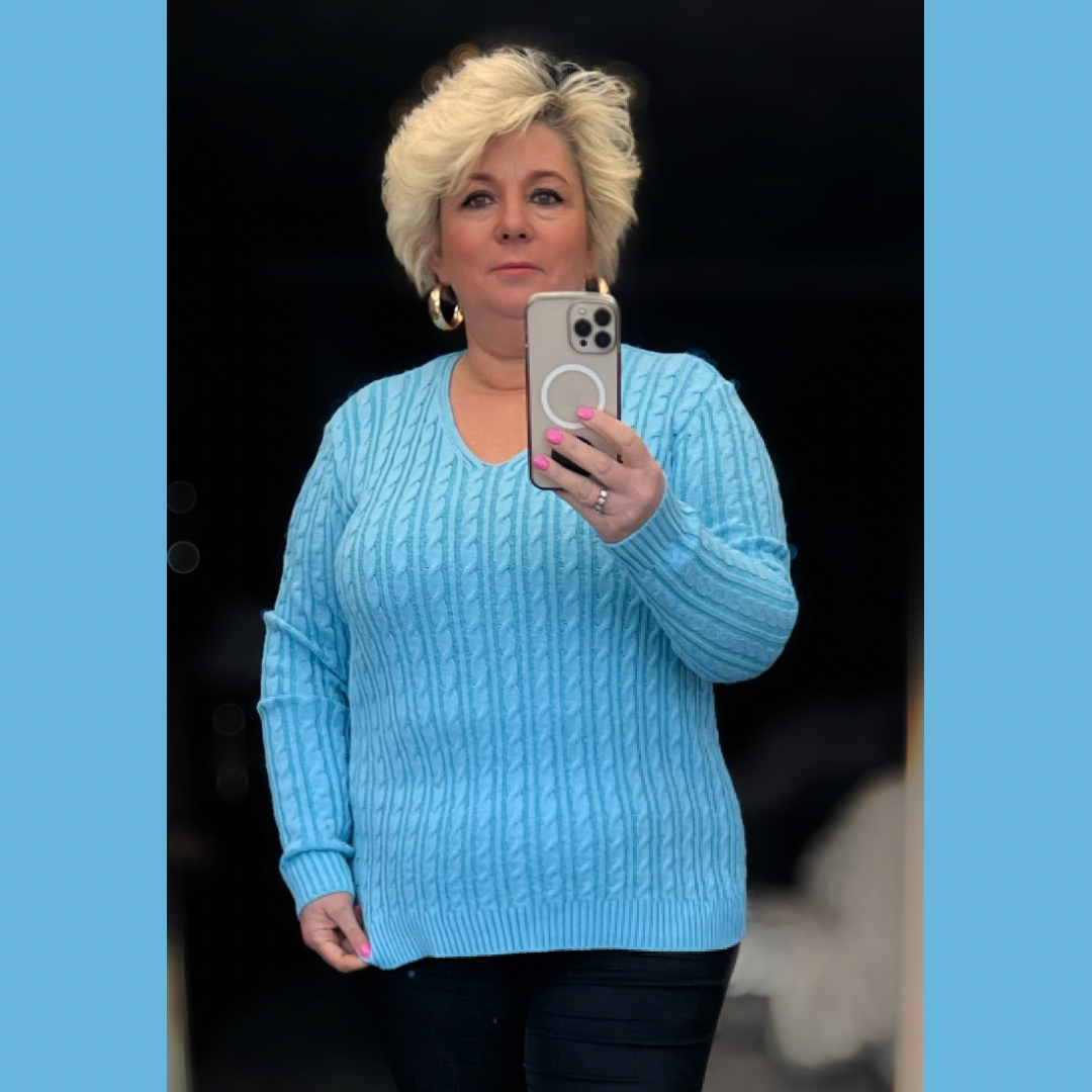 V NECK CABLE KNIT LONG SLEEVE JUMPER