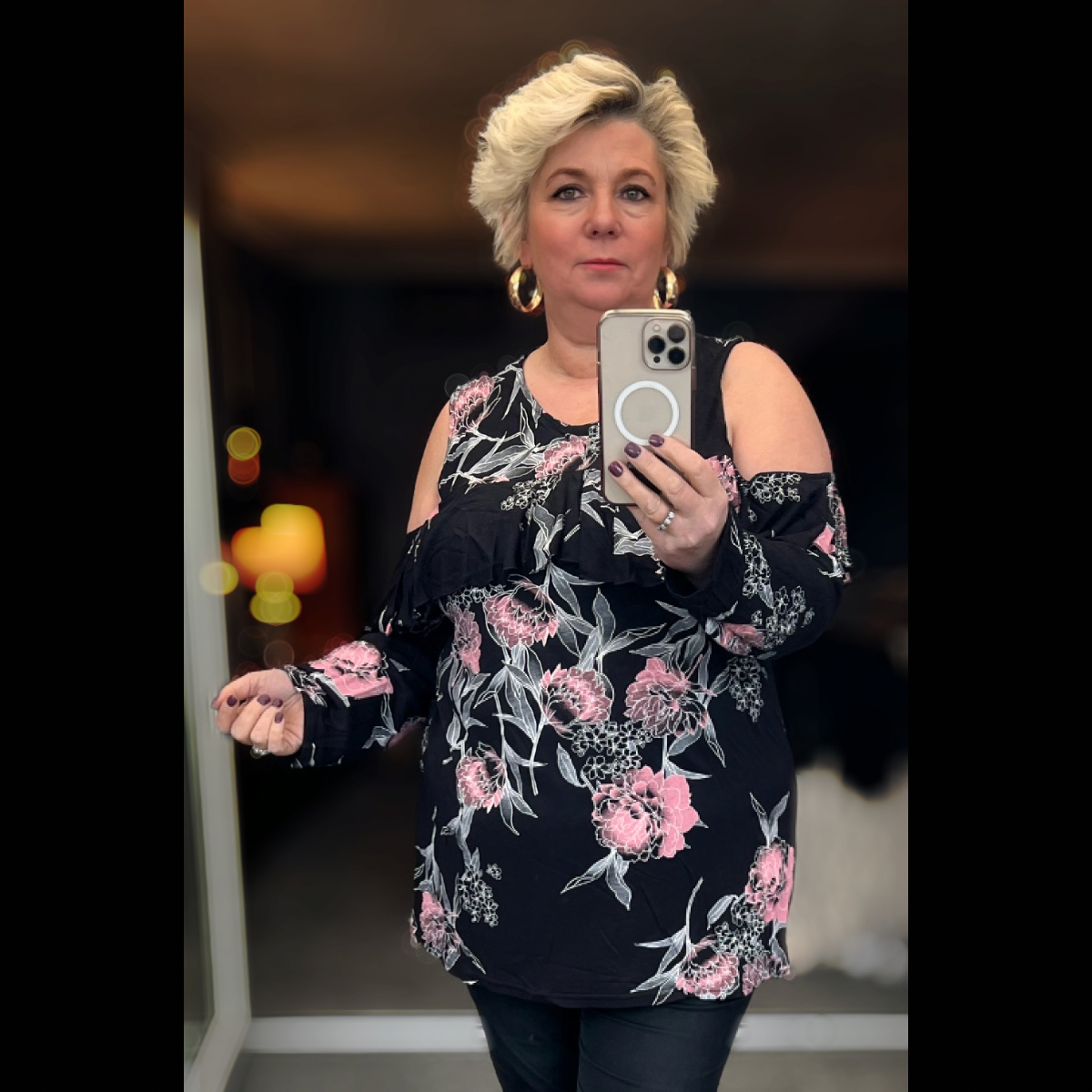 Open Shoulder Pretty Blouse with frilled front - PLUS SIZES