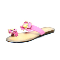 Pink Flat sandals with gold edging and toe ring
