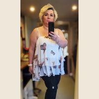 CHIFFON LAYERED STRAPPY TOP WITH BUTTERFLY PRINT