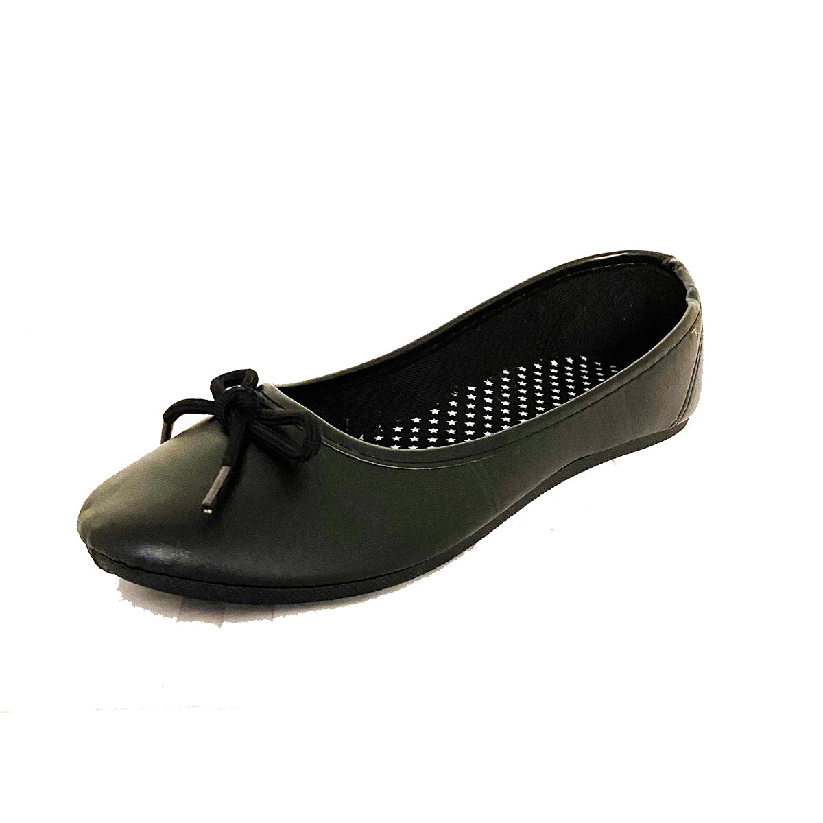 Black soft faux leather flat shoes / pumps with small bow