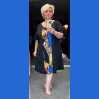 Loose Fitting round neck panel front shirt dress