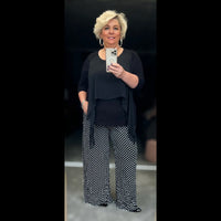 Elastic Waist Black White Polka Dot Wide Leg Palazzo Trousers Plus Size