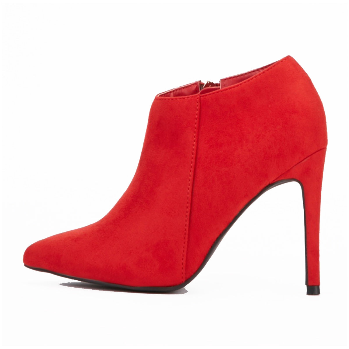 Red suedette high heel ankle boots