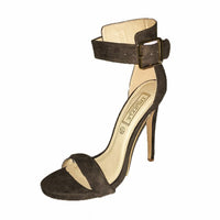 KHAKI SUEDETTE HIGH HEEL ANKLE STRAP SANDALS