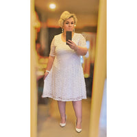 SHORT SLEEVE LACE FULLY LINED SWING DRESS