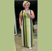 SLEEVELESS STRIPED LONG LENGTH MAXI DRESS