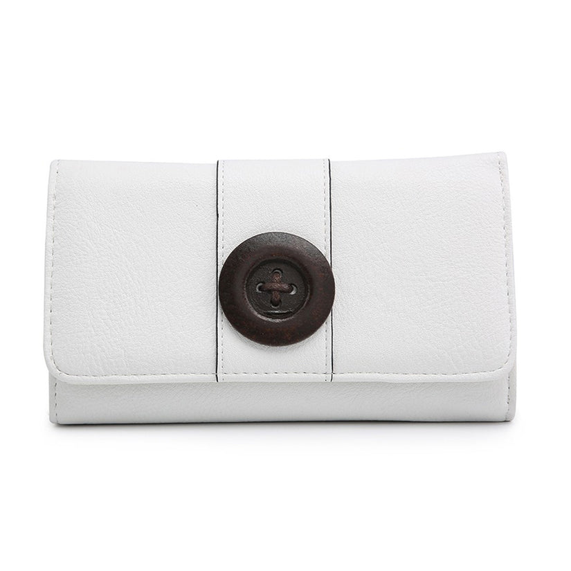 MULTI SECTION PURSE WITH LARGE WOODEN BUTTON