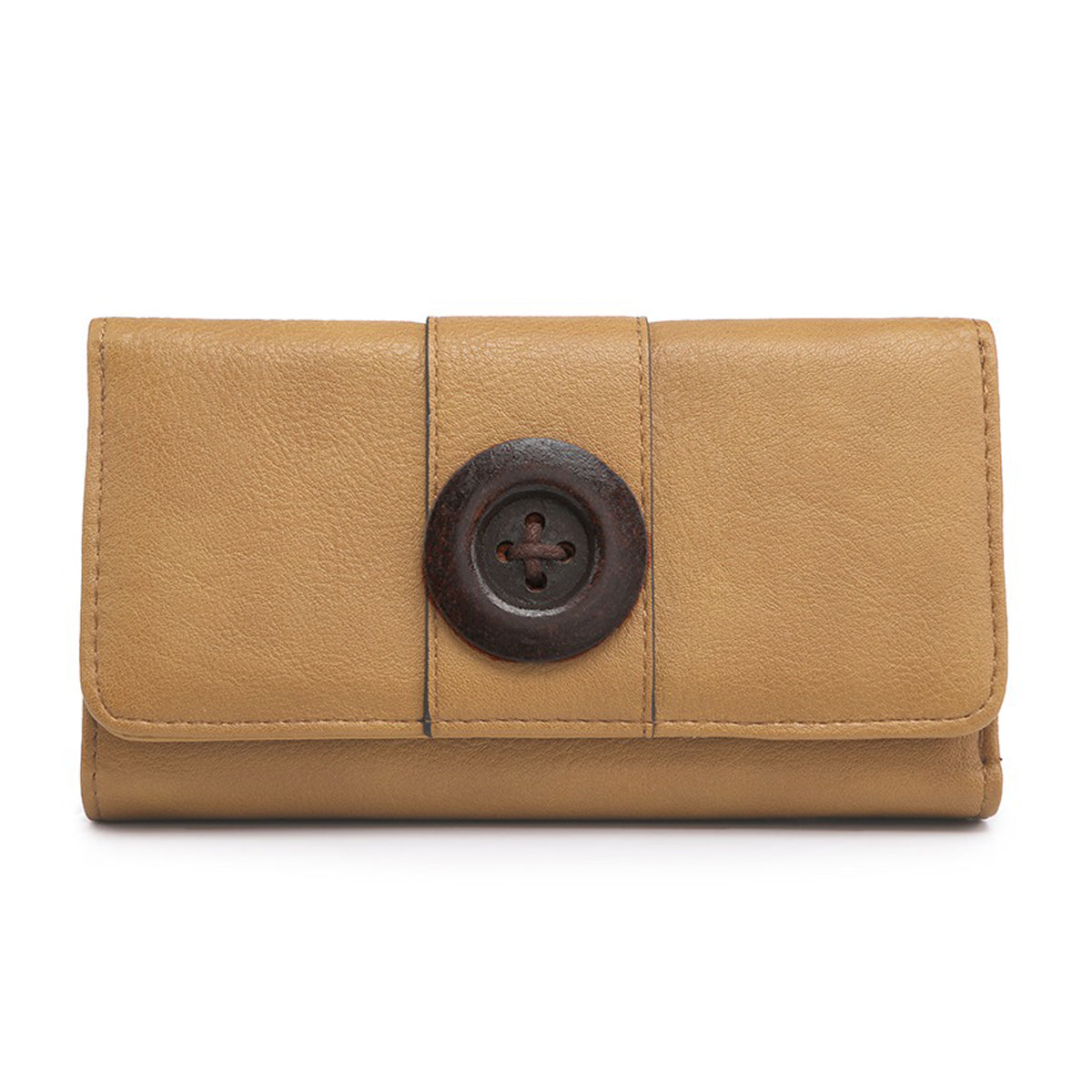 MULTI SECTION PURSE WITH LARGE WOODEN BUTTON