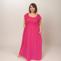 Smocked-Top Summer Dress with Pockets