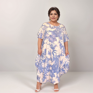 Cotton Floral Loose-Fit Dress with Side Pockets