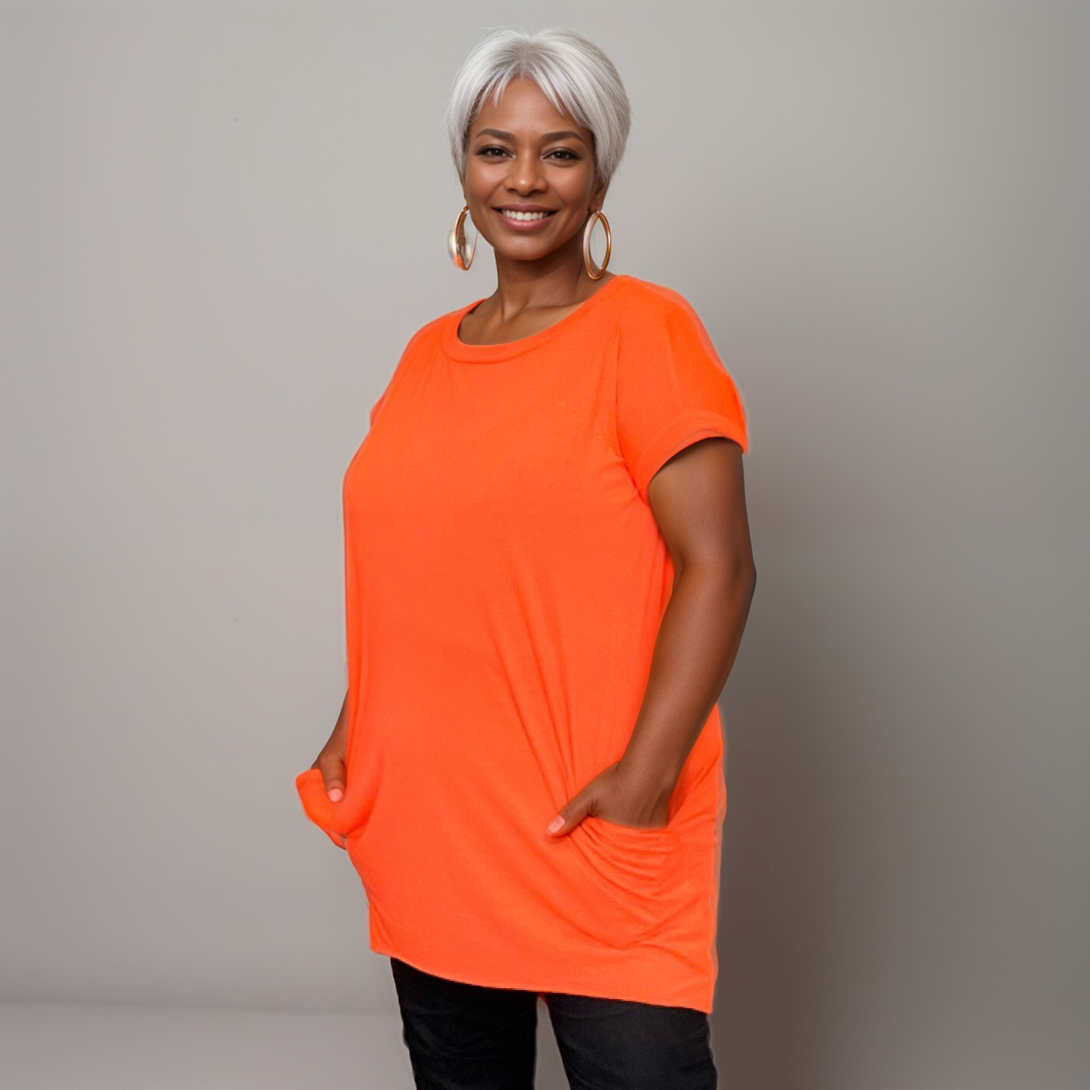 Longline Dipped-Hem T-Shirt with Side Pockets