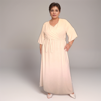 Belted Mock-Wrap V-Neck Maxi Dress