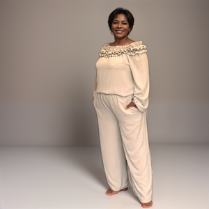Ruffled-Neck Top & Palazzo Trousers Set