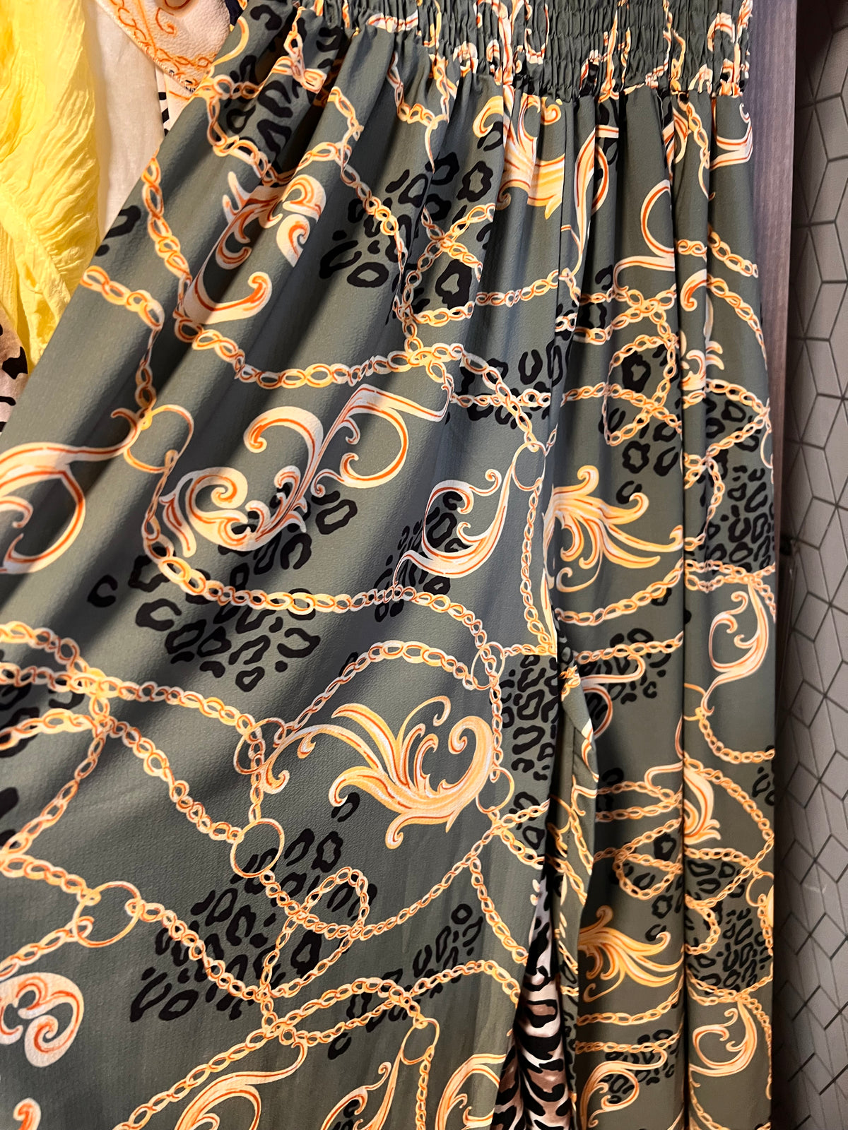 Bardot Neck Chain Print Wide Leg Jumpsuit