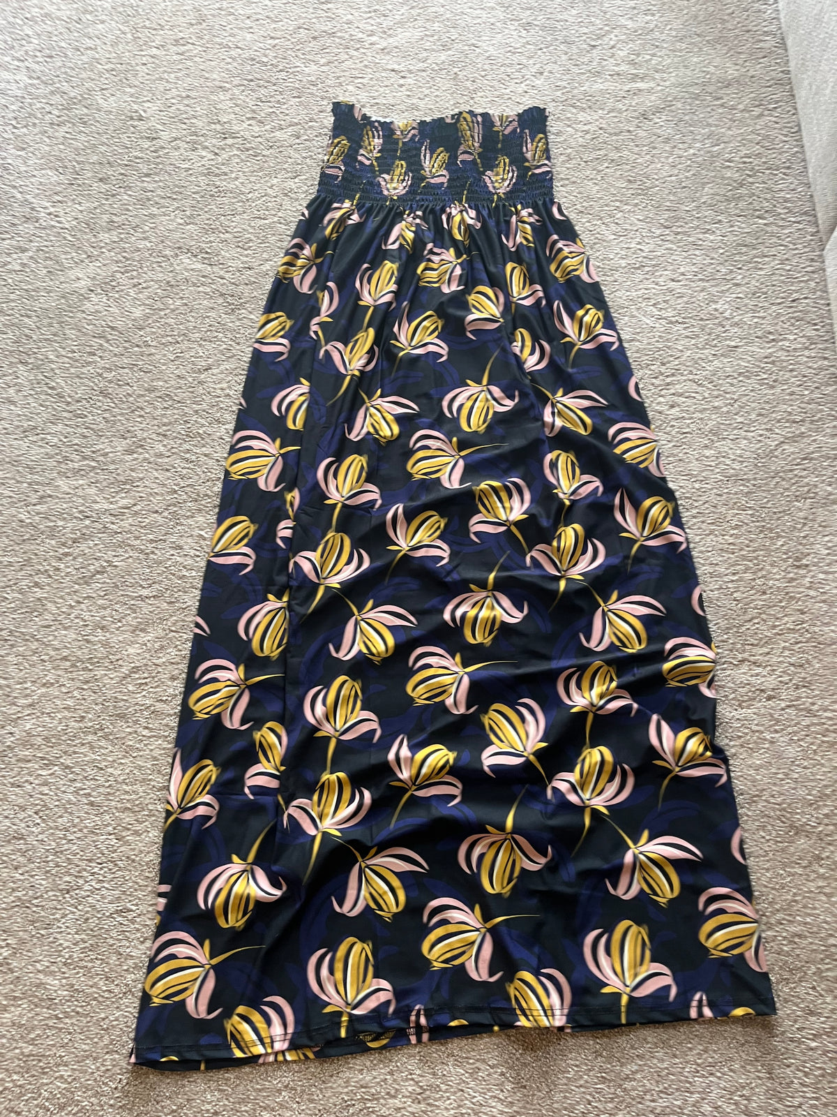 black and navy with yellow shearing dress