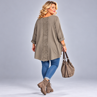 Loose Fitting Long Cotton Top with Dipped Hem