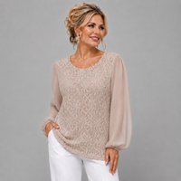 Lace Blouse with Long Chiffon Sleeves