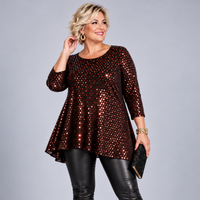Foil Sequin 3/4 Sleeve Swing Top