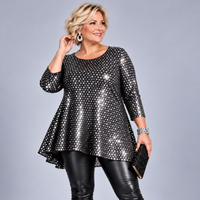 Foil Sequin 3/4 Sleeve Swing Top