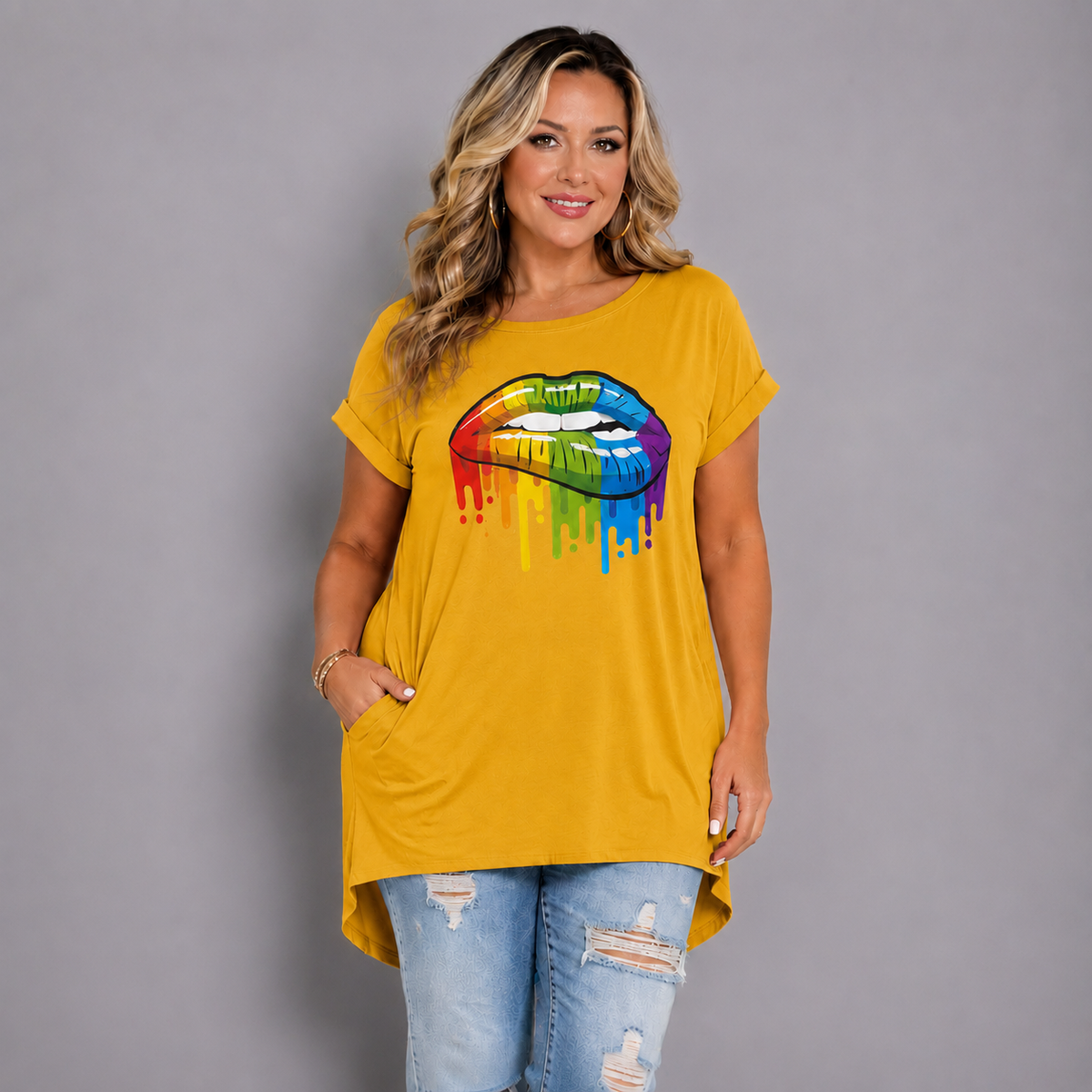 Rainbow Lips Long Pocket T-shirt