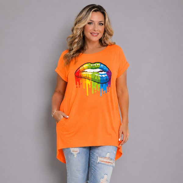 Rainbow Lips Long Pocket T-shirt