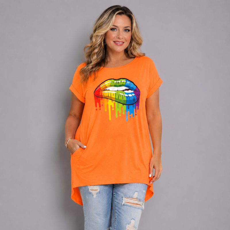 Rainbow Lips Long Pocket T-shirt