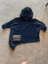 Oversized hoodie/poncho dipped hem (side) sequins + rips