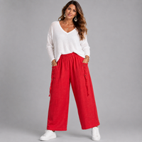 Cotton Elastic Waist Palazzo Trousers with D-Ring Pockets