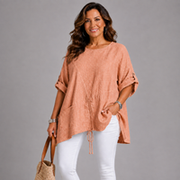 Linen Mix Drawstring & Pocket Blouse / Top