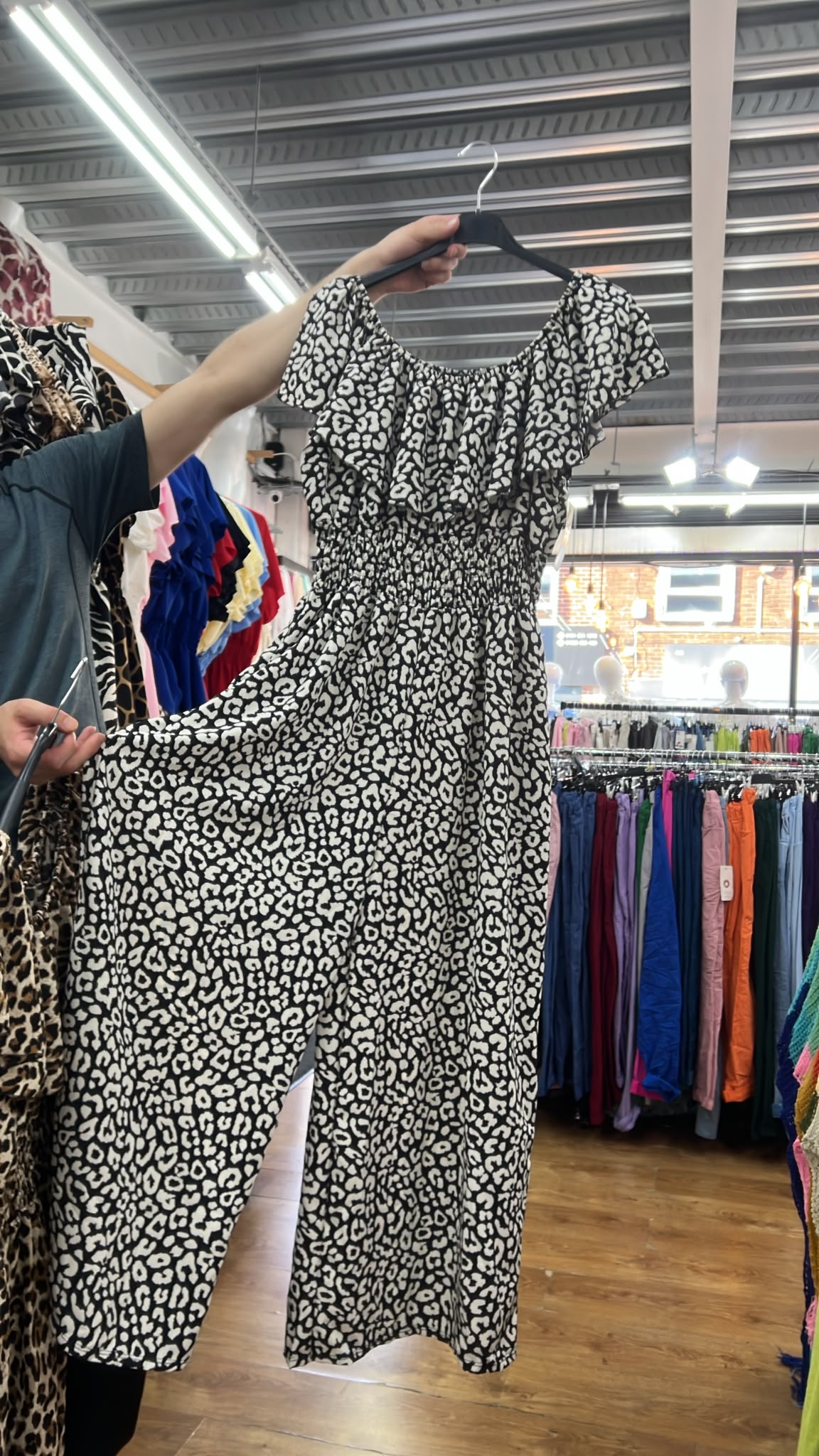 Black white Bardot Wide Leg Jumpsuit With Pockets (Copy)