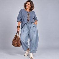 Blue Stretch Denim Elasticated Waist Balloon Leg Jeans
