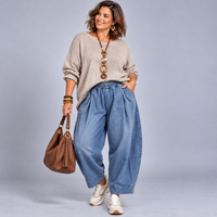 Blue Stretch Denim Elasticated Waist Balloon Leg Jeans