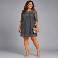Fine Lace 3/4 Sleeve Swing Dress with Sweetheart Neckline