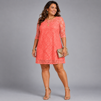 Fine Lace 3/4 Sleeve Swing Dress with Sweetheart Neckline