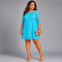 Fine Lace 3/4 Sleeve Swing Dress with Sweetheart Neckline