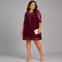 Fine Lace 3/4 Sleeve Swing Dress with Sweetheart Neckline