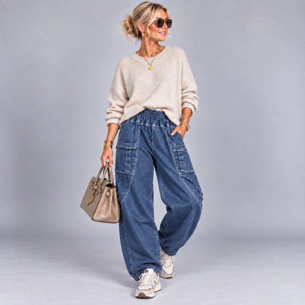 Blue Stretch Denim Elasticated Waist Pocket Jeans