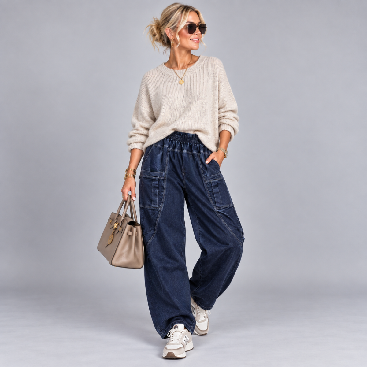 Blue Stretch Denim Elasticated Waist Pocket Jeans