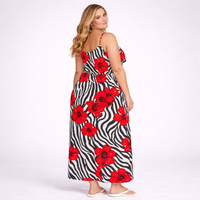 Red White Zebra Strappy Maxi Dress with V Frilled Top