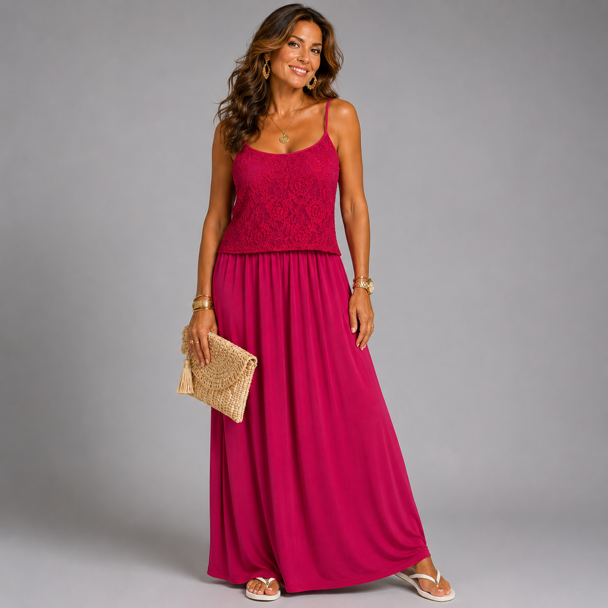 Strappy Lace Overlay Maxi Dress