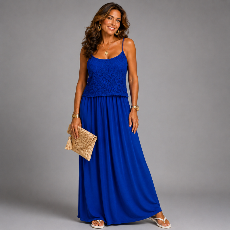 Strappy Lace Overlay Maxi Dress
