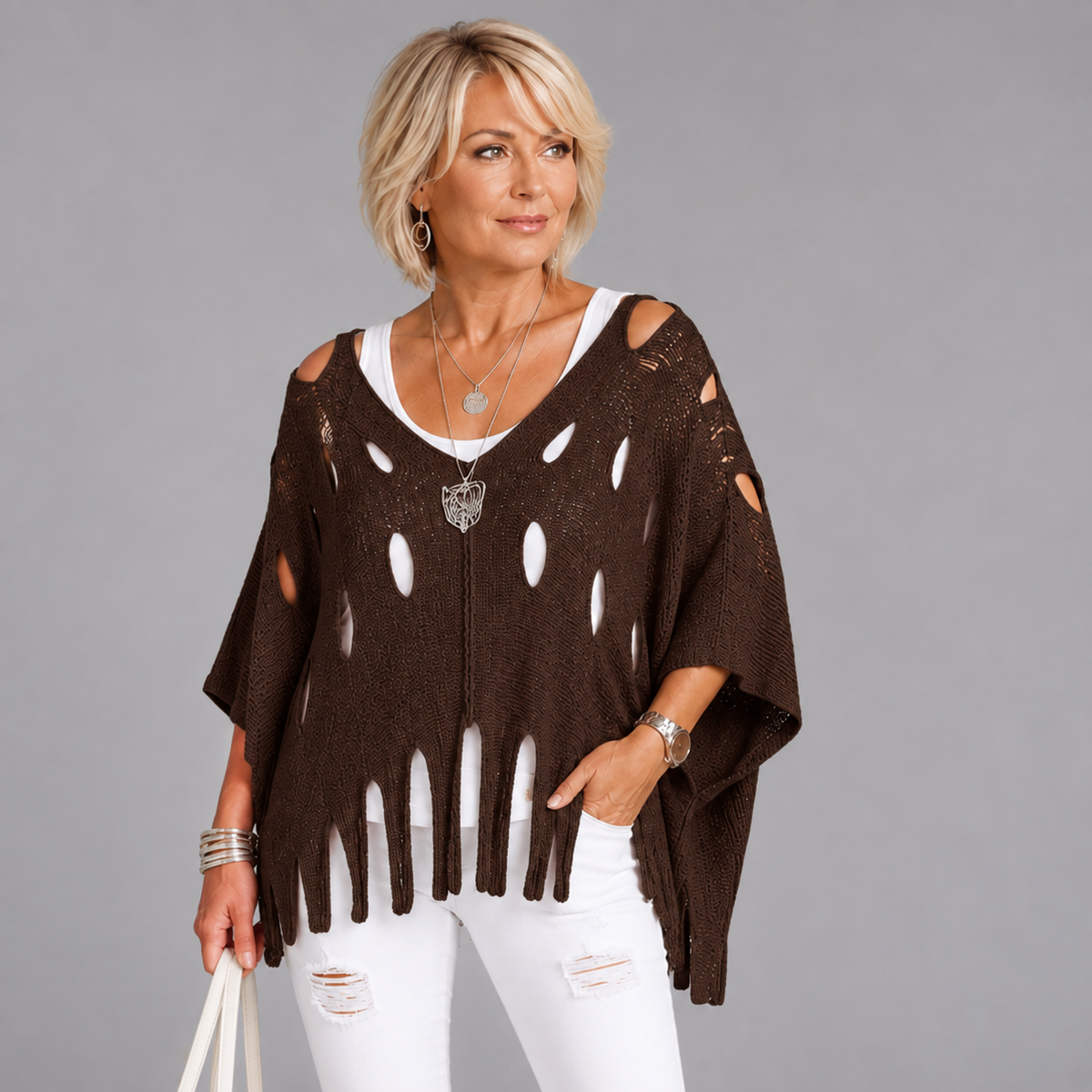 Super Soft Luxury Distressed Hole Detail Tassel Oversized Jumper
