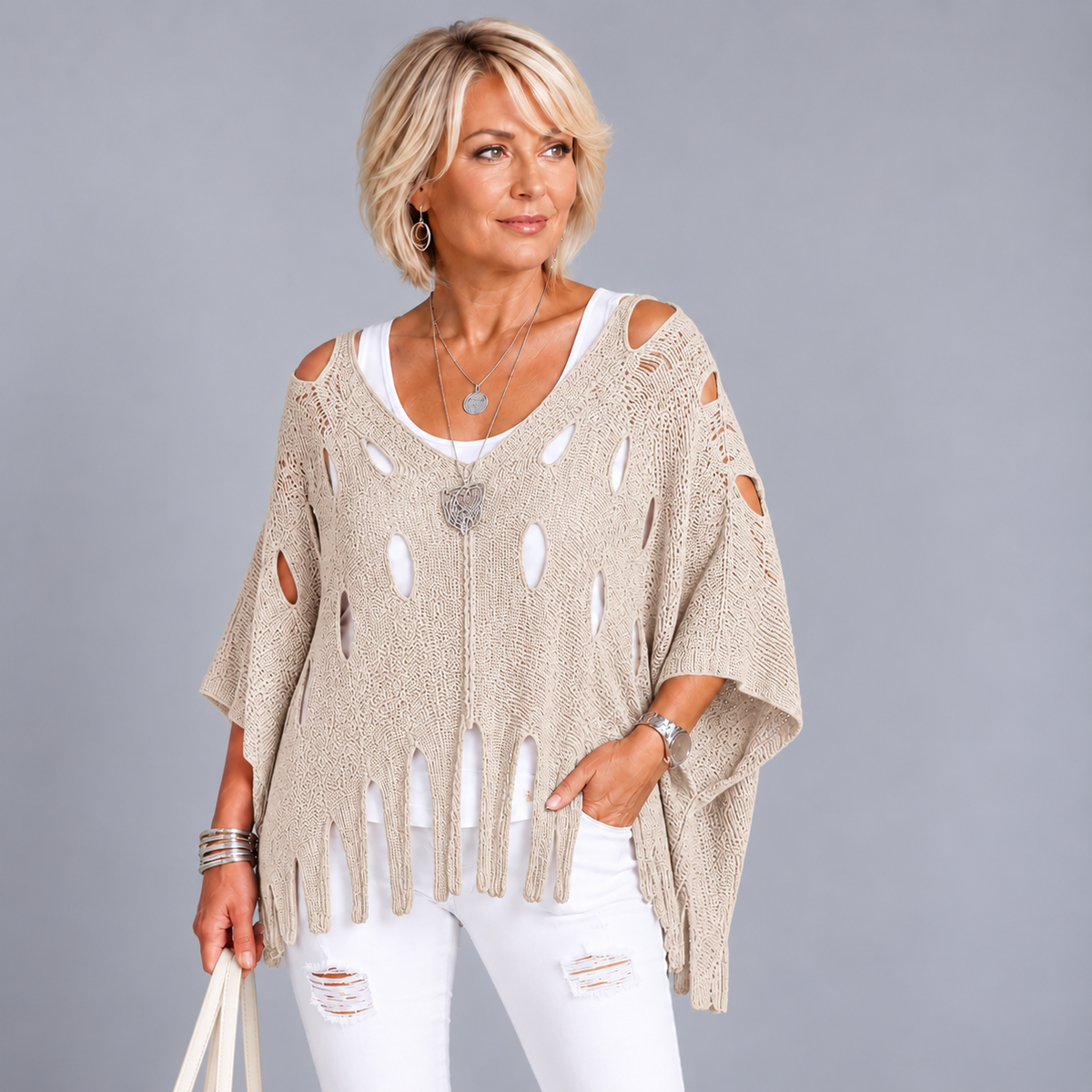 Super Soft Luxury Distressed Hole Detail Tassel Oversized Jumper