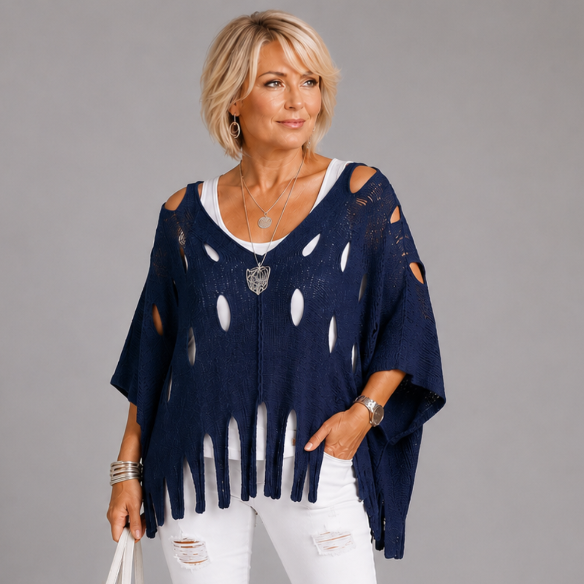 Super Soft Luxury Distressed Hole Detail Tassel Oversized Jumper