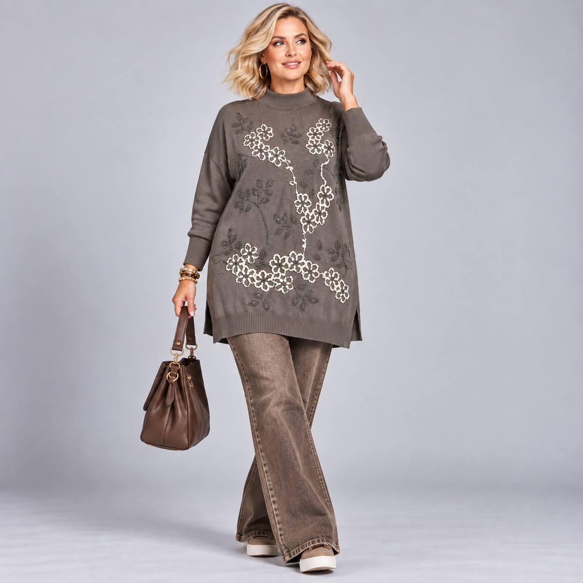 Embroidered & Beaded Super Soft Long Jumper