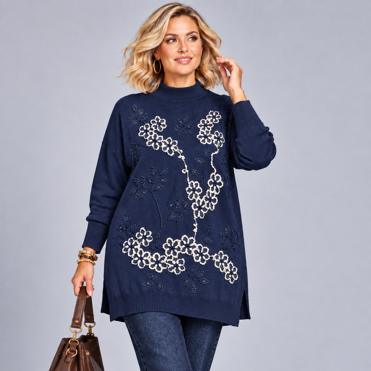Embroidered & Beaded Super Soft Long Jumper